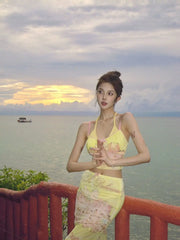 LIZAKOSHT  -  Beach Style Dress Set Women's Summer Sexy Camisole Top Slim Fit Long Skirt Two-piece Set Fashion Female Clothes