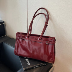 LIZAKOSHT  -  Shiny PU Leather Handbags Women Large Solid Elegant Shoulder Bags Classic Female Packages England Style Retro Casual Totes Lady
