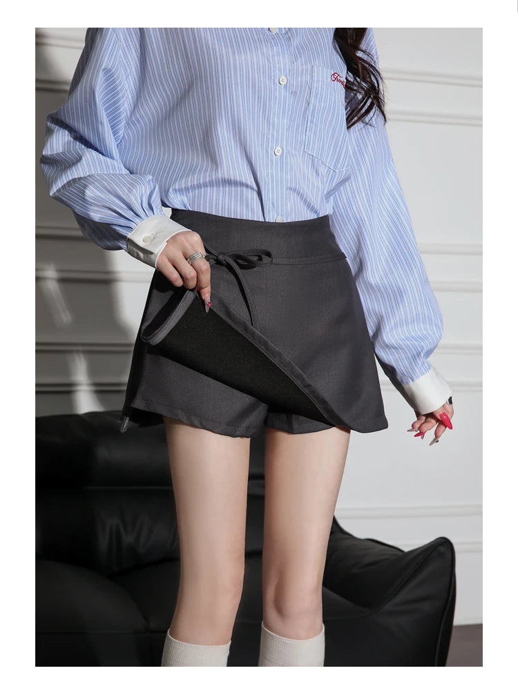 LIZAKOSHT  -  Y2K A-Line Short Skirt Women Bow Tie Detail High Waisted Slimming Mini Skirt Autumn Fashion Half Skirt