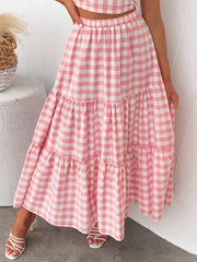 LIZAKOSHT  -  Maxi Gingham Skirt Vintage Tiered Ruff Patchwork Plaid Long Skirt Women Japanese Grunge Fairyore High Waist A-line Swing Skirts