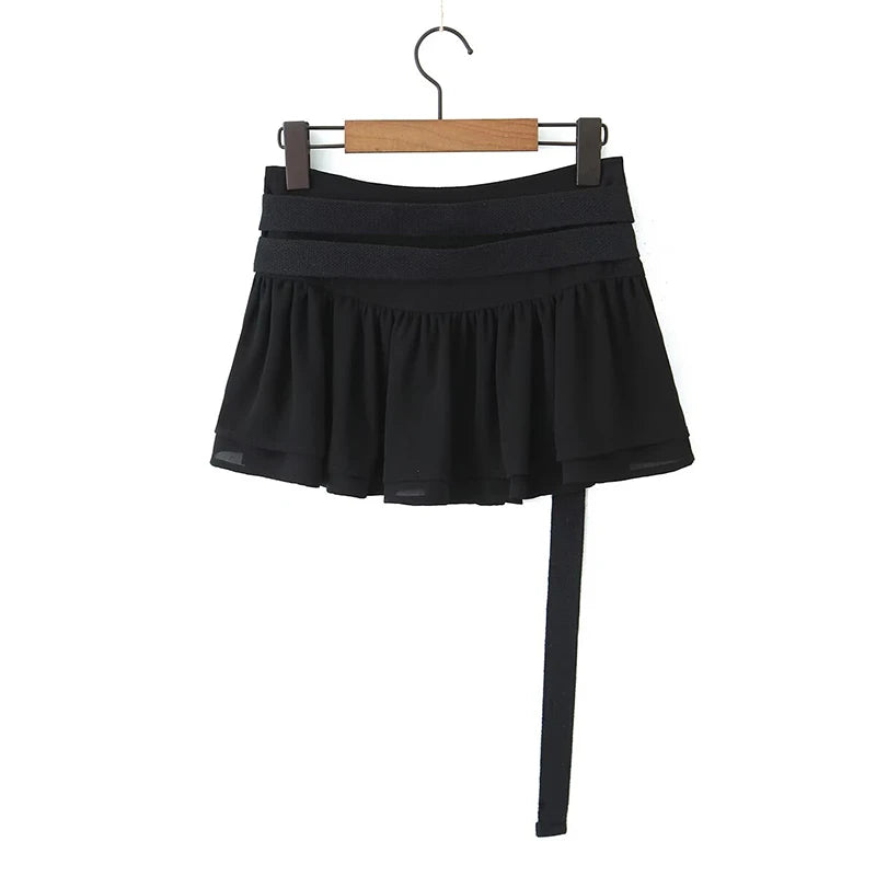 LIZAKOSHT  -  American Retro Side Zipper With Belt Mini Skirt Women Sexy Low Waist Summer Y2K Skirts With Shorts Underneath