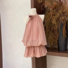 LIZAKOSHT  -  2025 Summer Gentle Hanging Neck Dress Women's Short Skirt Sleeveless A-line Skirt