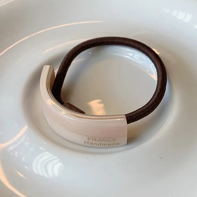 LIZAKOSHT  -  1PC Design Rectangle Curved Acetate Hair Bands france Low Ponytail Beige Hair Rope Simple