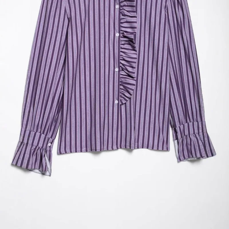 LIZAKOSHT  -  Women Vintage Ruffles Shirt Blouse Spring New Women Fashion Simple Casual Long Sleeve Shirt with Wood Ear Blouse Female Tops