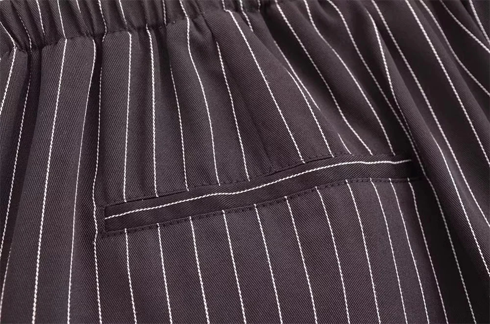 LIZAKOSHT  -  Casual Striped Drawstring Trousers for Women New High Waist Straight Loose Wide Leg Office Lady Long Pants