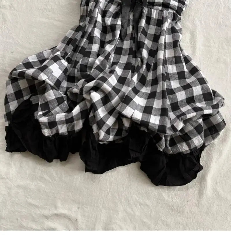 LIZAKOSHT  -  Harajuku Grid Pattern Sling Womens Dresses Mini Dress Vintage Sexy Y2k Grunge Fashion Backless American Summer 2000s Punk V-Neck