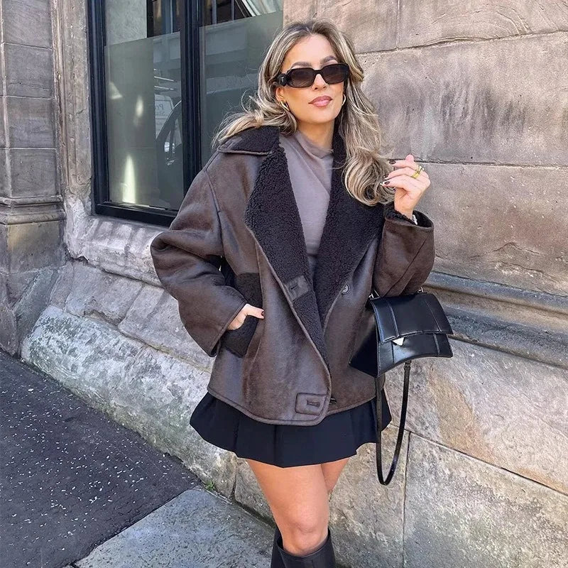 LIZAKOSHT  -  Women's Casual Fashion Comfortable Jacket 2025 Spring European and American Style Lapel Loose Fur Integrated Warm Jacket