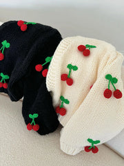 LIZAKOSHT  -  3D Cherry Knit Cardigan Women V Neck Long Sleeves Sweater Coats Female 2025 Autumn Winter Chic Fashion Solid Knitwears Lady