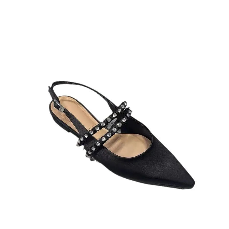 LIZAKOSHT  -  black pink silk slingback sandals women designer pointed toe crystal band summer shoes woman back strap sandalias mujer size 43