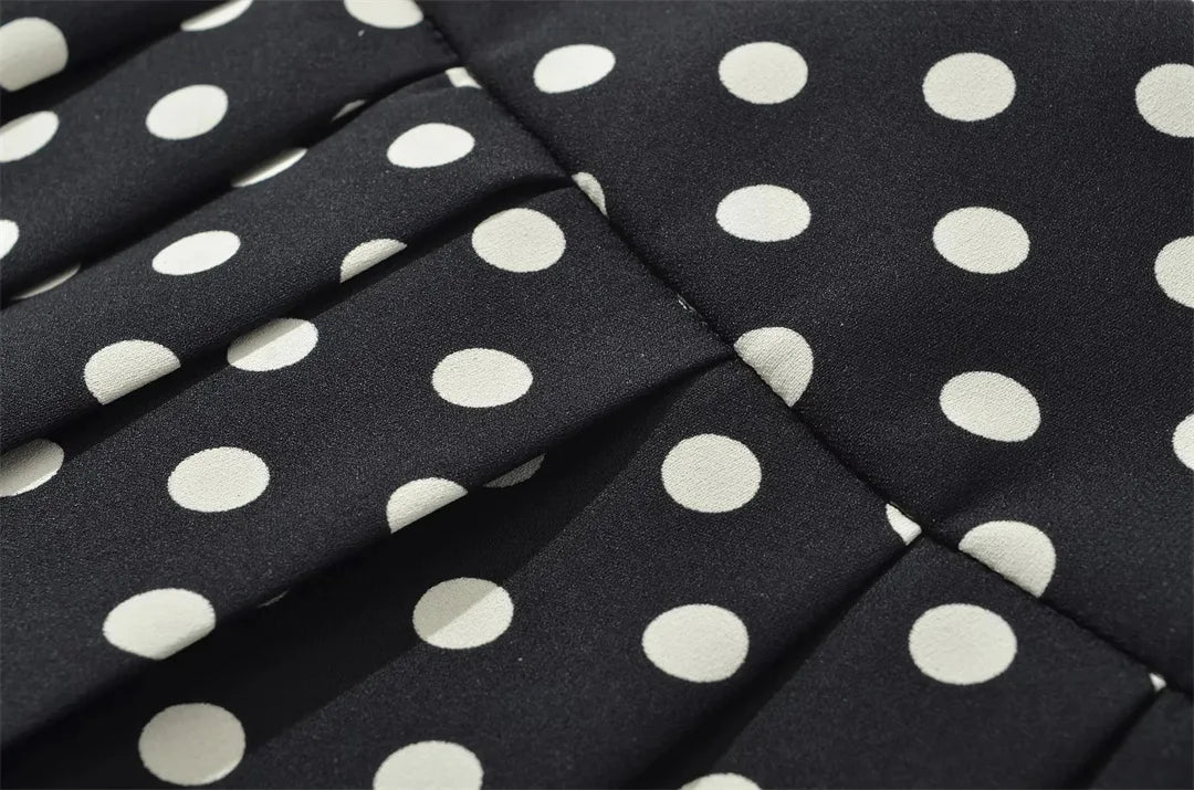 LIZAKOSHT  -  Women Button Black and White Polka Dot Print REMINI SKORT Micro-mini Skirt
