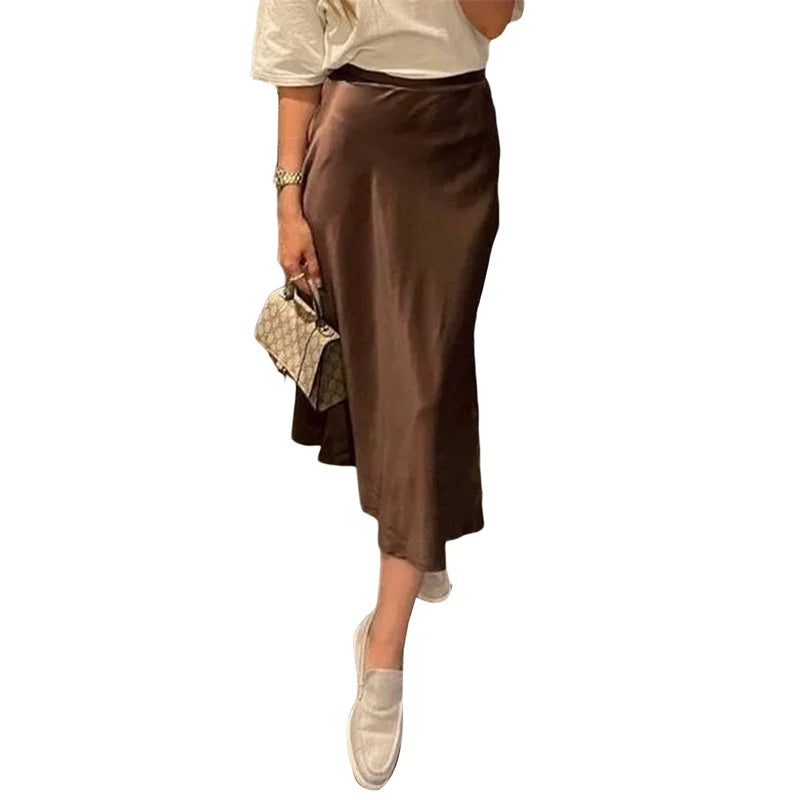 LIZAKOSHT  -  Satin Skirt Women Summer Clothes Solid Color High Waist Bodycon Midi Skirts Elegant Evening Party Skirts Streetwear