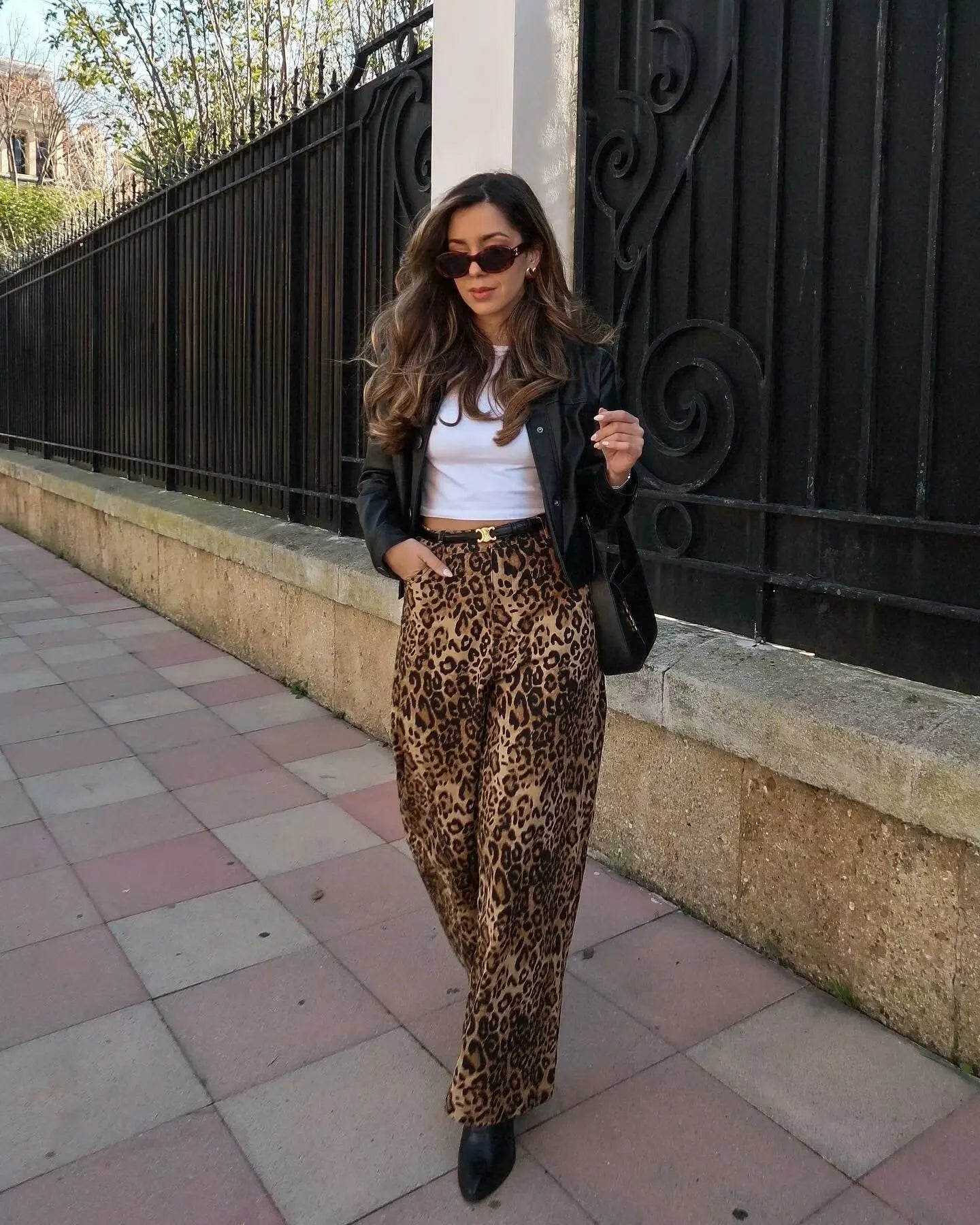 LIZAKOSHT  -  Fashion Leopard Print Women Pants Female High Waist Wide Leg Slacks Ladies Chic and Elegant Casual Trousers New In