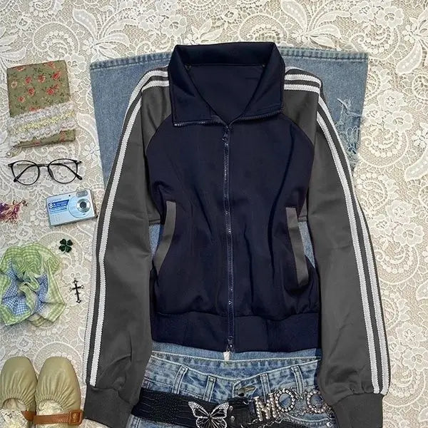LIZAKOSHT  -  90s Sweatshirt Y2k Polo Baseball Jersey Goth Punk Vintage Harajuku Women Slim Coat Hot Girl Jacket Winter Grunge Emo Hoodie Chic