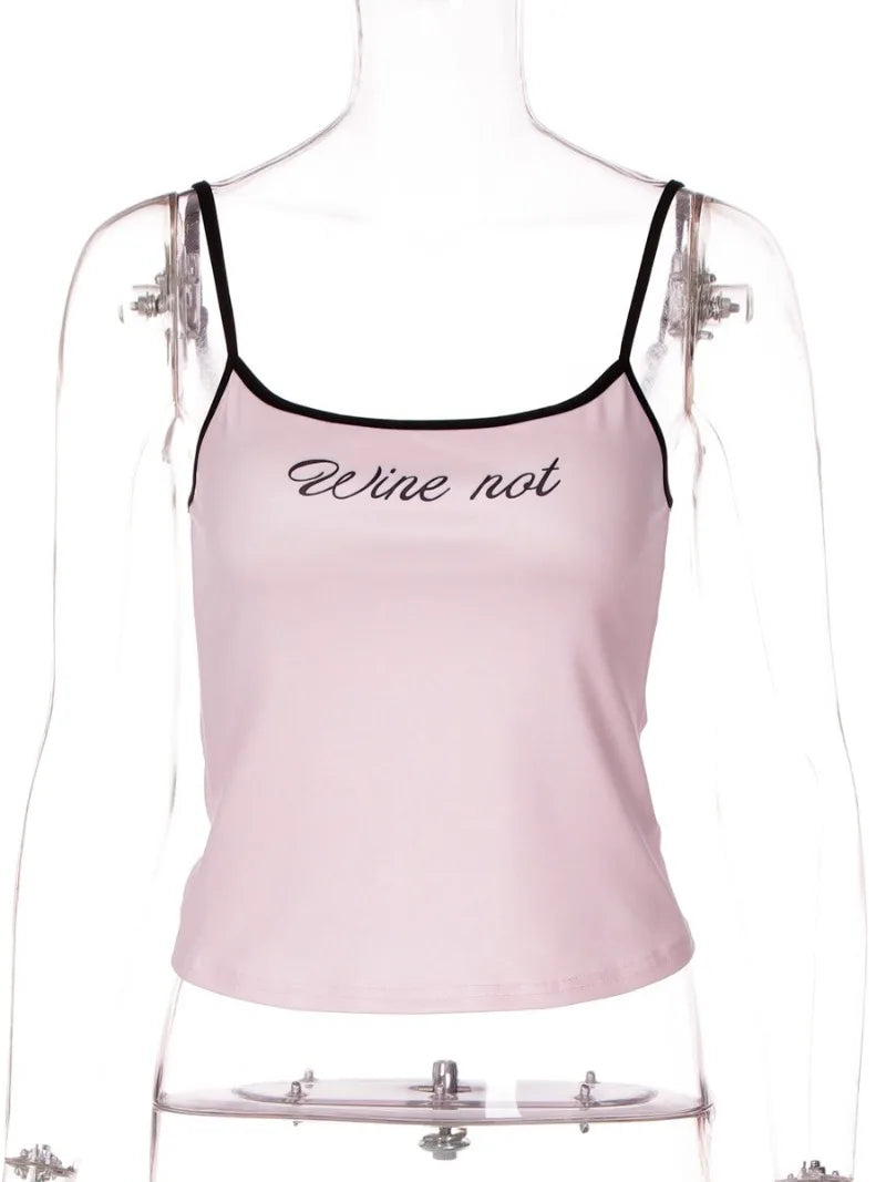 LIZAKOSHT  -  Casual Sexy Y2K Camisoles for Women Letter Printed Skinny Corset Top Black Pink Streetwear Y2K Female Sleeveless Cropped T-shirt