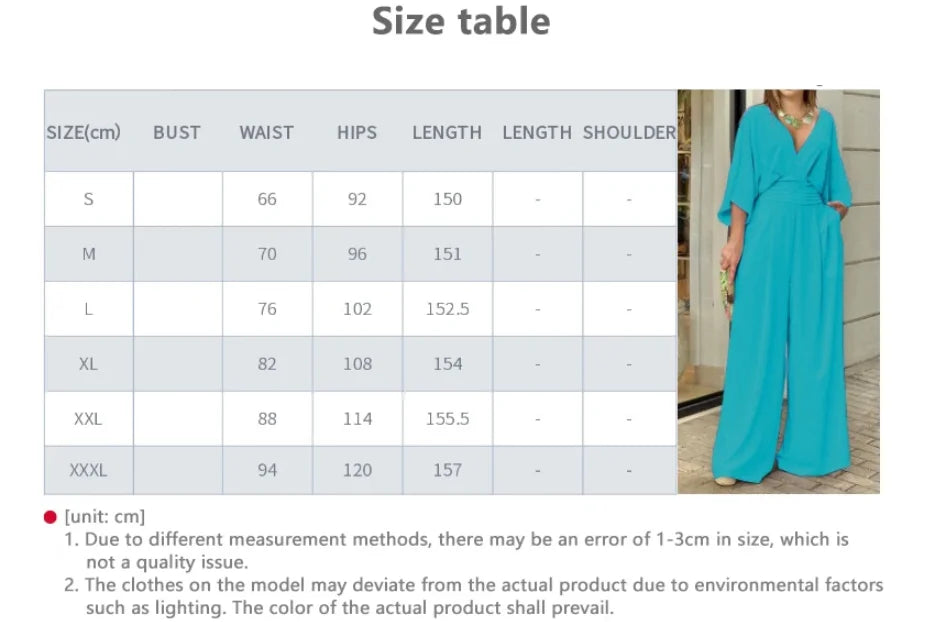 LIZAKOSHT  -  Elegant Deep V Neck Fashion Women Jumpsuit Bat Sleeves High Waist Wide-leg Loose Commuting Party Club Romper 2025