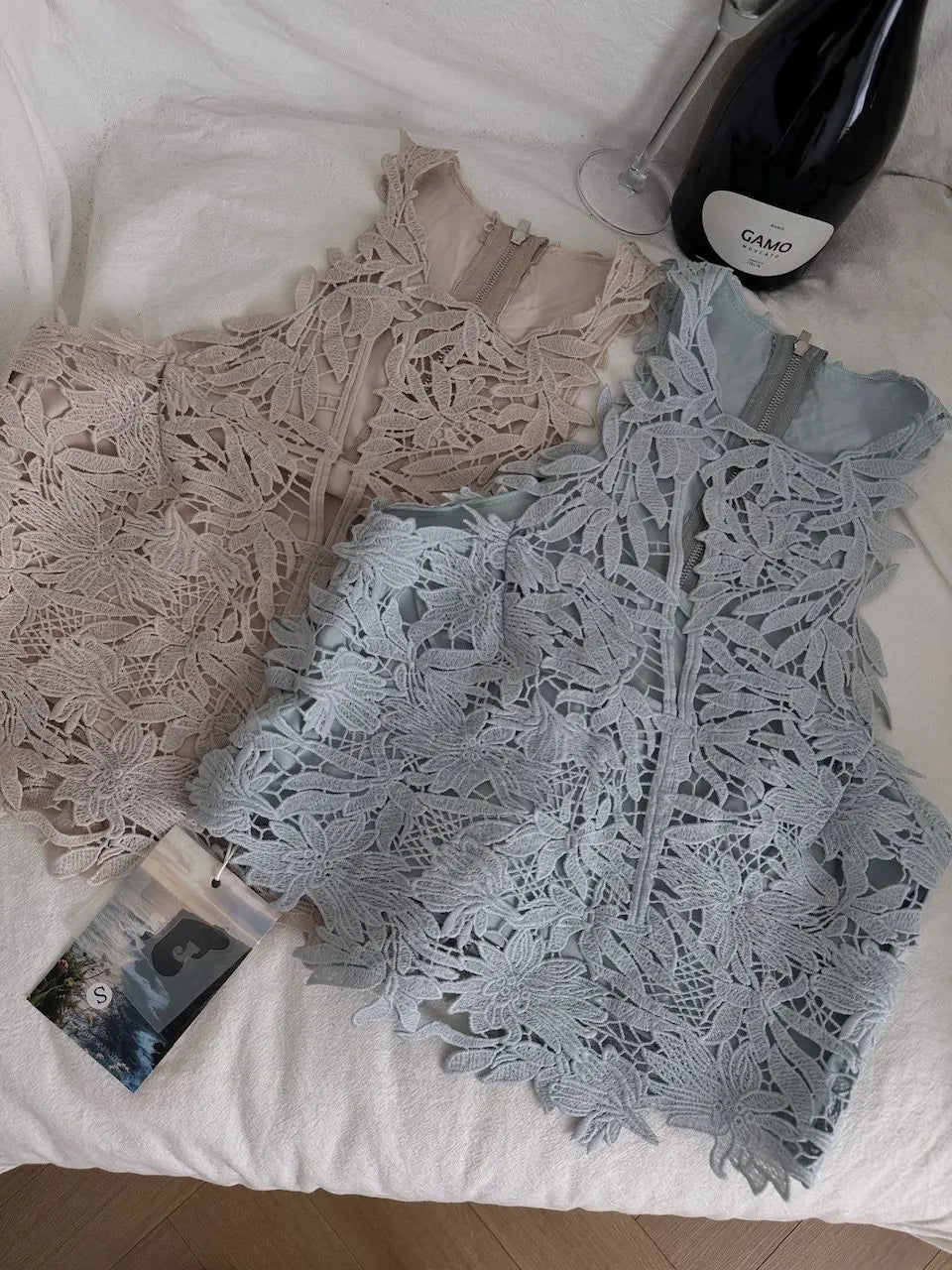 LIZAKOSHT  -  French Luxury Elegant 2 Piece Set for Women Lace Halter Neck Top + High Waist Puffy Skirt Slim Fit Sweet Sexy Chic Party Outfit