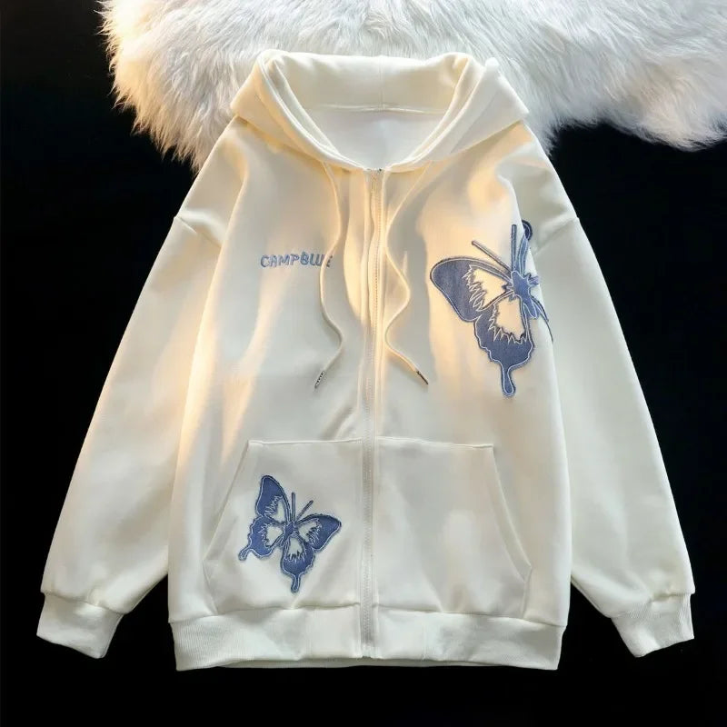 LIZAKOSHT  -  Women Clothing Y2k Hoodies Jackets Streetwear BF Casual Sweatshirts Oversized Tops Chic Hooded Butterfly Hoodie Ropa Mujer