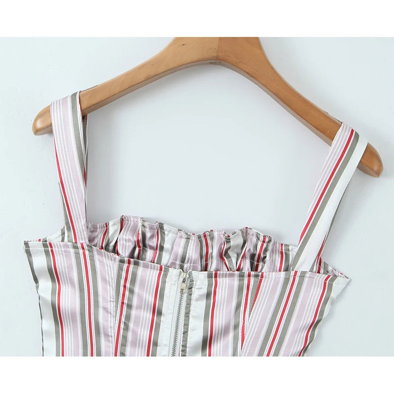 LIZAKOSHT  -  Sexy Women Contrast Color Striped Print Slim Fit Camis Summe Tank Tops Vintage Zipper Back Crop Top