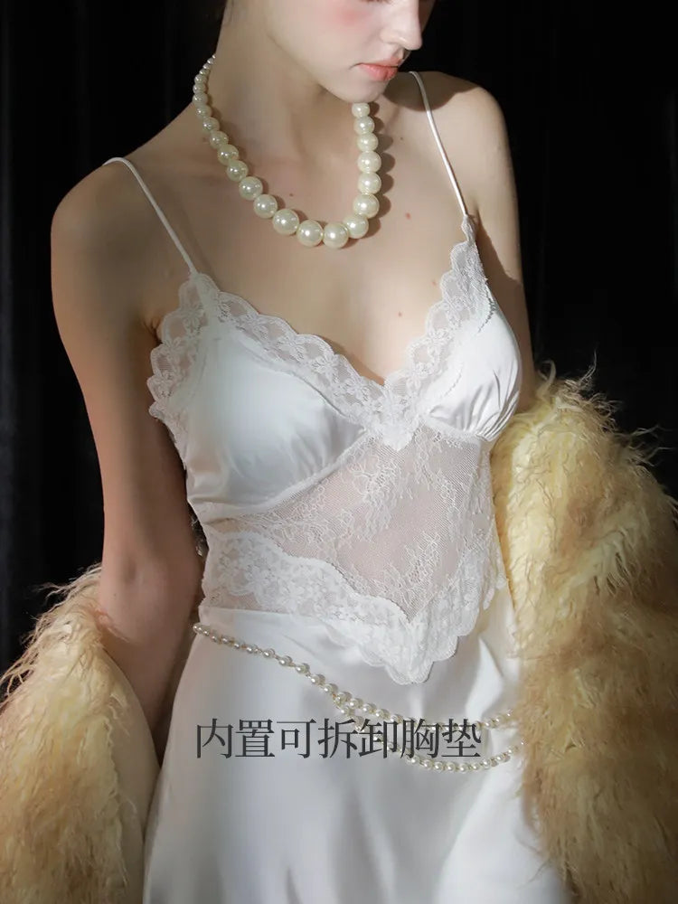 LIZAKOSHT  -  Sexy Pajamas Women's Sleepwear New Nightdress with Chest Pads Suspender Nightgowns High Quality Can Be Worn Outside Long Dress