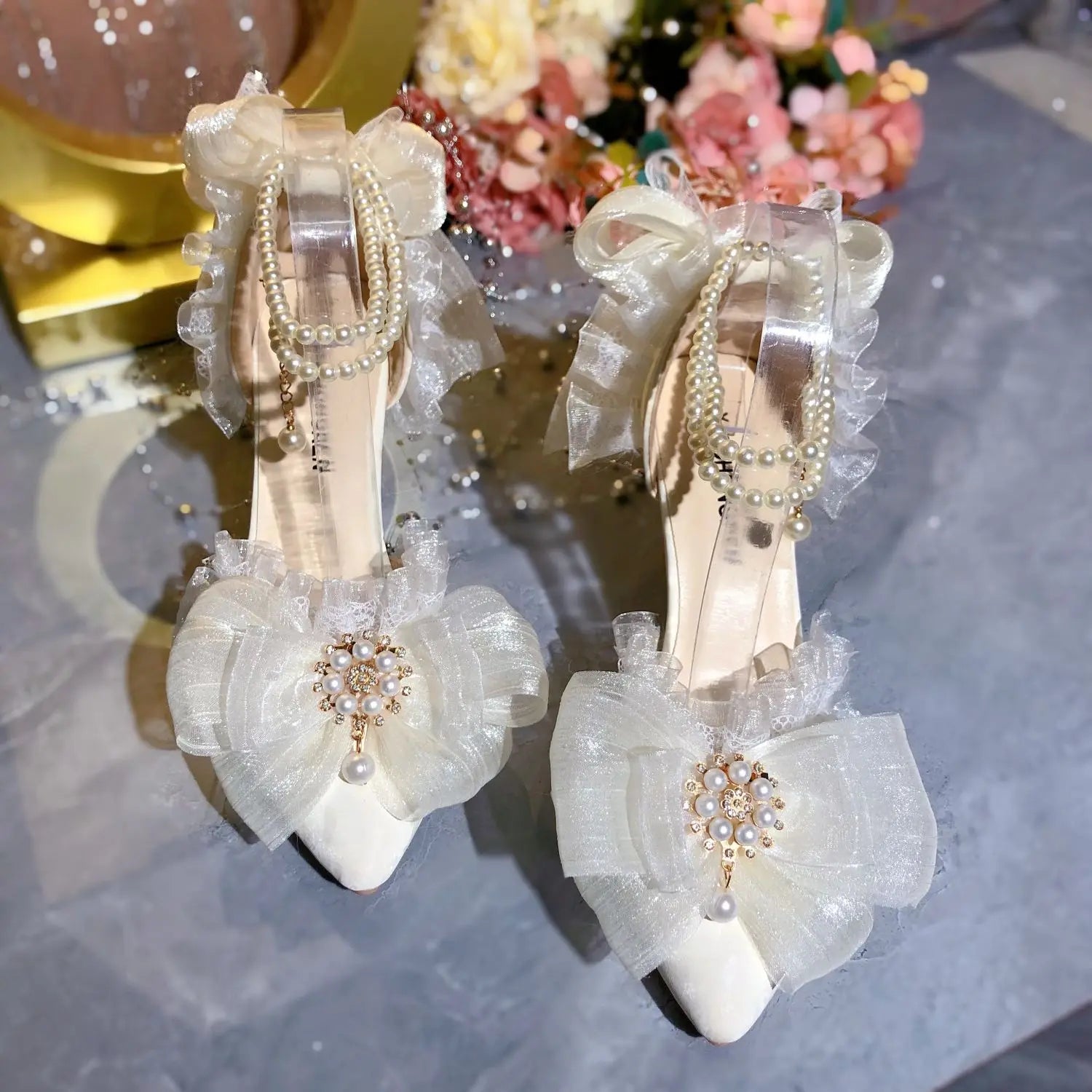 LIZAKOSHT  -  Elegant Womens Dress Shoes White Lolita Mary Jane Shoes Woman Luxury Designer Pearl Lolita Sandals Sling Back Heels Women