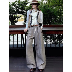 LIZAKOSHT  -  Women's Autumn Winter Striped High Waist Trousers Office Girl Retro Straight Pants Female Wide Leg Streetwear