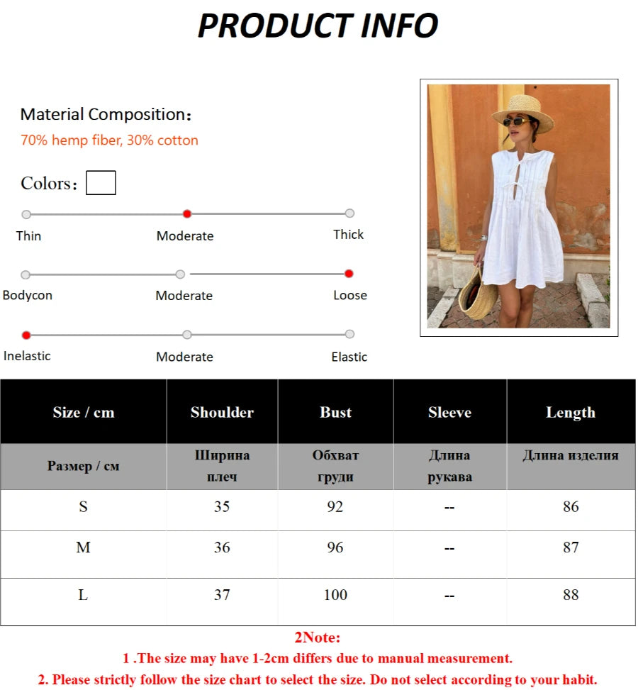 LIZAKOSHT  -  Women's Summer New Pleated Tank Dress Fresh Relaxed Style Pleat Mini Short Dress