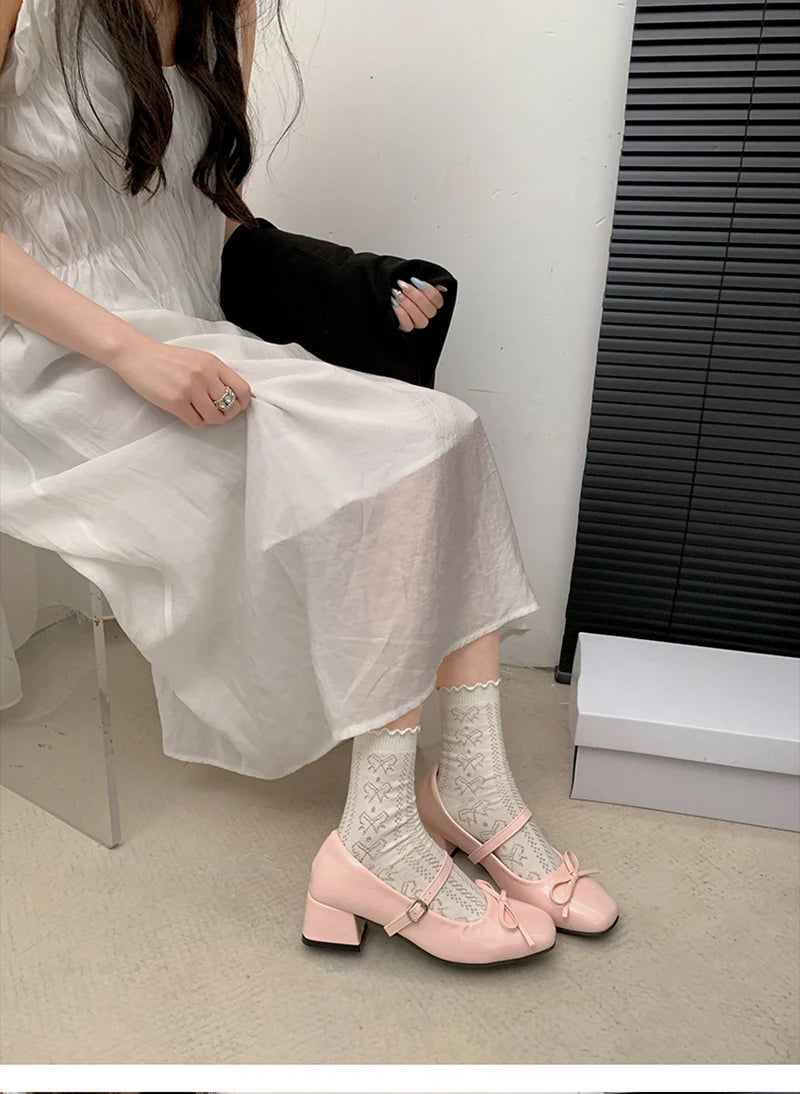 LIZAKOSHT  -  Patent Leather Women Mary Jane Shoes Fashion Shallow Butterfly-knot Shoes Spring Autumn Wedding Party Shoes