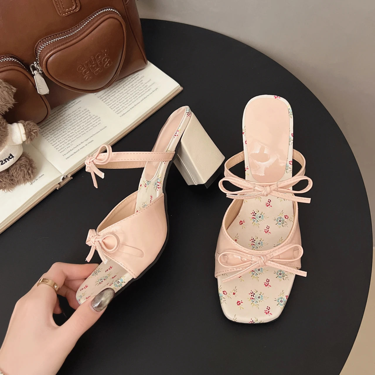 LIZAKOSHT  -  New Summer Elegant Fashion Bow Design Flowers SandalsWedge Cool Slippers Women's Straight French Style High-heeled Shoes