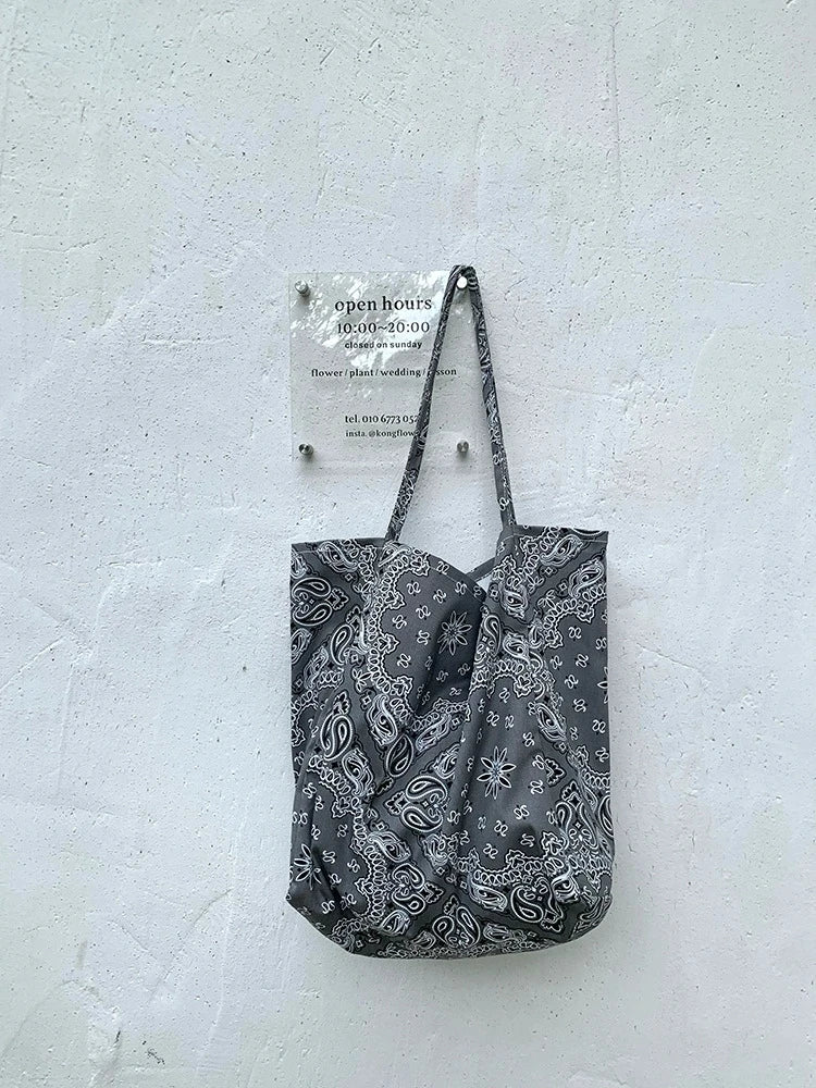 LIZAKOSHT  -  Fashion Student Canvas Bag Large Capacity Handbag Retro Cashew Flower Shoulder Bag Casual Tote For Woman