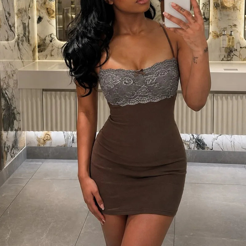 LIZAKOSHT  -  Euramerican Spice Women Lace Strapless Sling Short Dress Y2k Aesthetic Summer Thin Bodycon Women Clothes Sexy Backless Dress