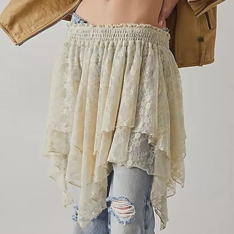 LIZAKOSHT  -  2026 Spring/summer Women's Y2k Lace Skirt Lace Pleated Women's Skirt