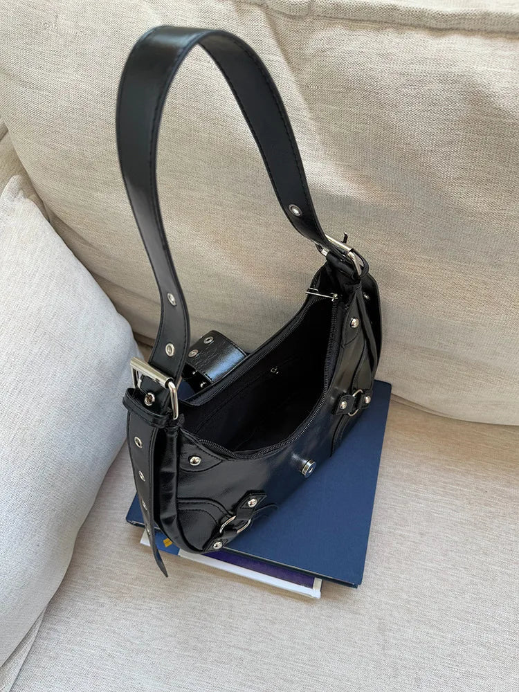 LIZAKOSHT  -  Fashion Rivets Women Armpit bag PU leather Female Shoulder messenger Bag ladies Hand bag Sac A Main black handbag bolsa totes