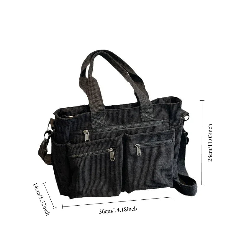 LIZAKOSHT  -  Large Capacity Corduroy Women Crossbody Bags Classic Korea Style Elegant Shoulder Bag Traveling Multilayer Thick Handbag