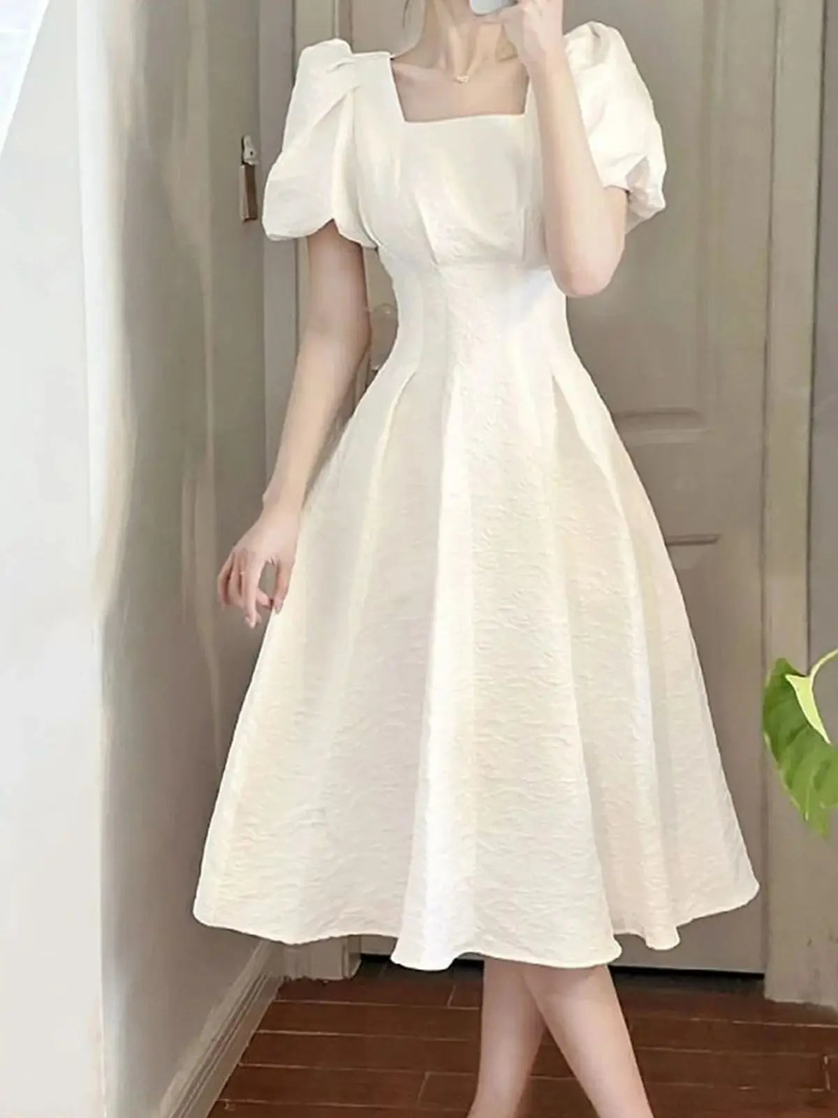 LIZAKOSHT  -  Dress Puff Sleeve White Sweet 2024 New Large Size French Style Women Mori Vintage Narrow Waist And Slim Temperament Dresses