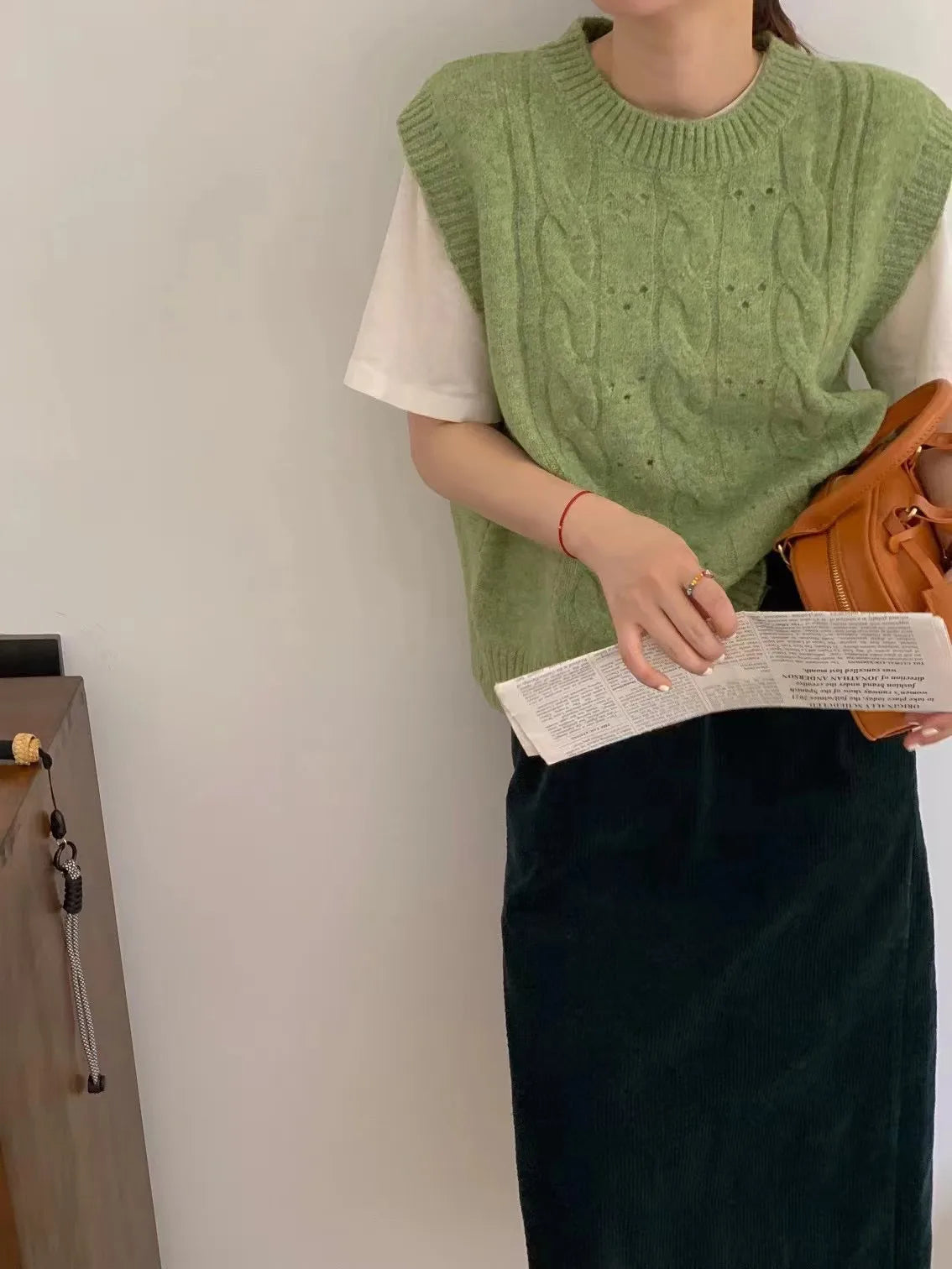 LIZAKOSHT  -  Milk Gentle Crewneck Sweater Vest Female Autumn and Winter New Korean Loose Soft Waxy Waxy Fold Wear Sweater Vest Top