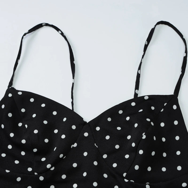 LIZAKOSHT  -  Temperament Vintage Polka Dot Print V-neck Open Back Sleeveless Long Dress With Ribbon Women's Vacation Party Vestidos