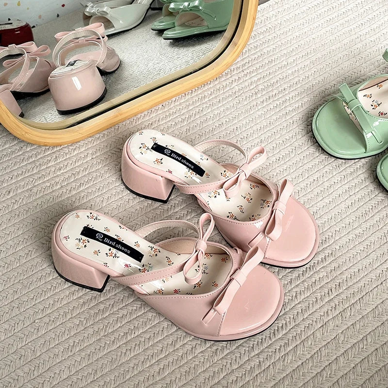 LIZAKOSHT  -  Designer Summer Thick Heel Women Slippers Fashion Butterfly-knot Ladies Outdoor Dress Slides Sandalias