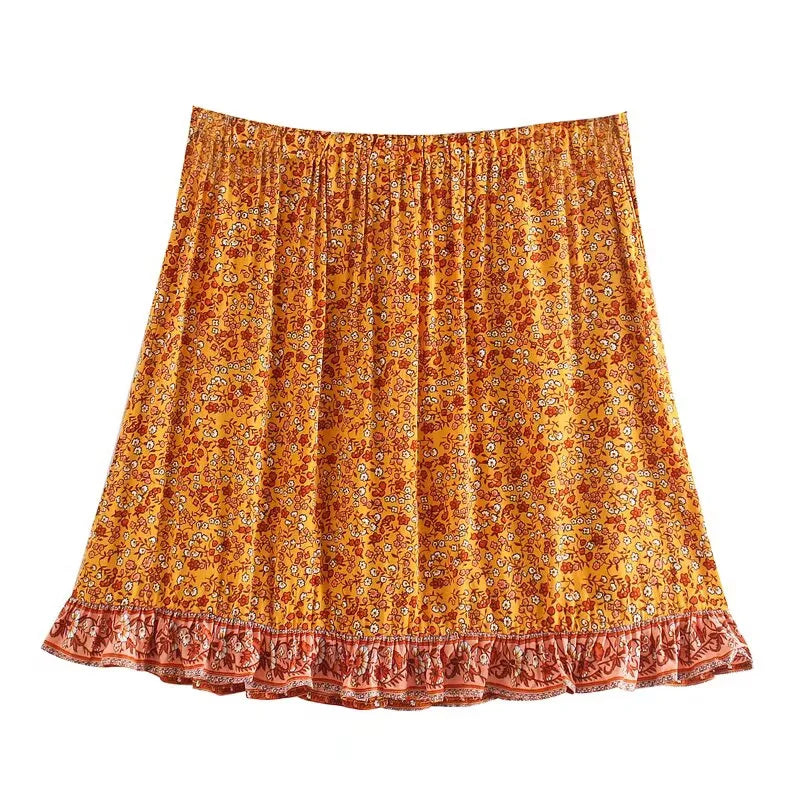 LIZAKOSHT  -  Lacing up V neck Flower Shirt Ethnic Women Elastic Waist Maxi Long Skirts Long Sleeve Blouse Holiday 2 Pieces Set