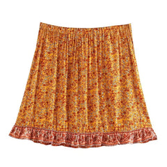 LIZAKOSHT  -  Lacing up V neck Flower Shirt Ethnic Women Elastic Waist Maxi Long Skirts Long Sleeve Blouse Holiday 2 Pieces Set