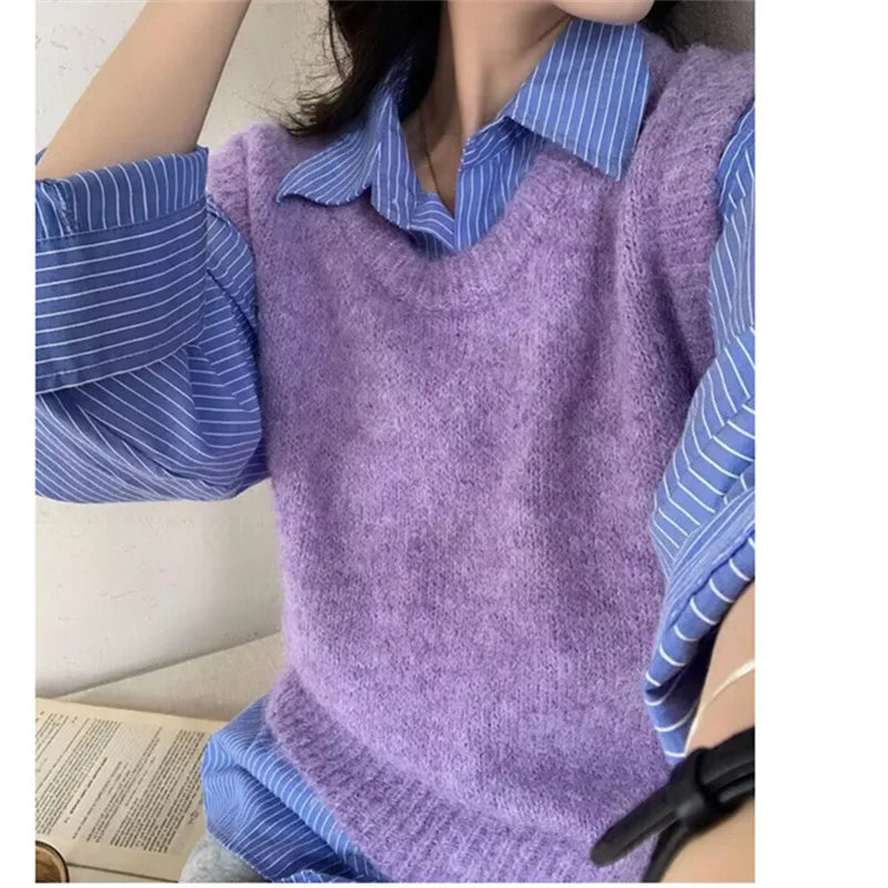 LIZAKOSHT  -  Women Cute Sweater Vest Basic Solid Color Warm Knit Tank Tops Sleeveless Pullover Knitwear For Women Spring Streetwear