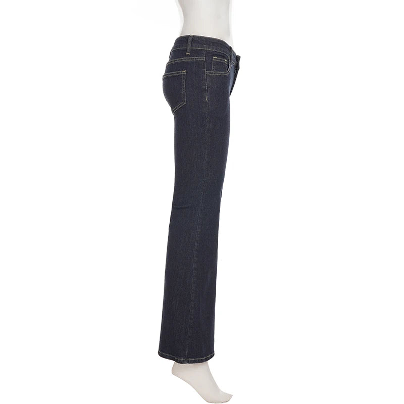 LIZAKOSHT  -  Dark Blue Low-Rise Slim-Fit Flare Jean Y2k Aesthetic 2000s Denim Trousers Chic Sexy Pant Casual Outfit Grunge Fairycore