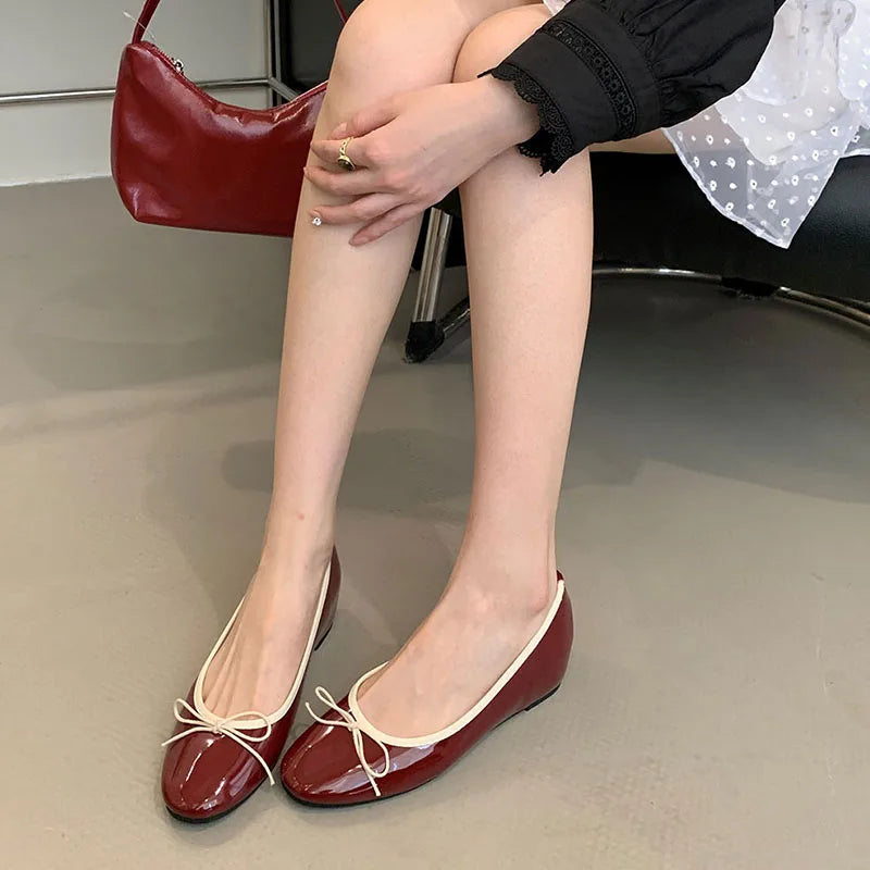 LIZAKOSHT  -  Fashion Round Toe Flats Ballet Shoes Wedges Low Heels Design Shallow Ballerina 2025 Spring Loafers Soft Moccasin Bow Shoes Mujer