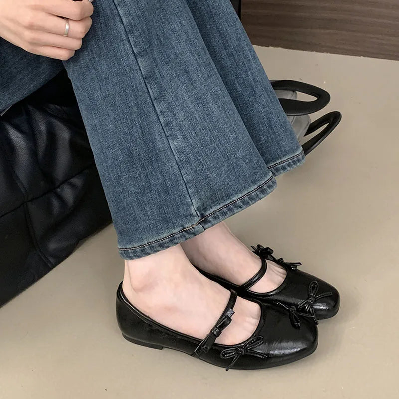 LIZAKOSHT  -  Women Flats Shoes Fashion Bow Knot Shallow Ballet Ladies Shoes Spring Footwear Casual Mary Jane Gold Sliver Red Ballerina Mujer
