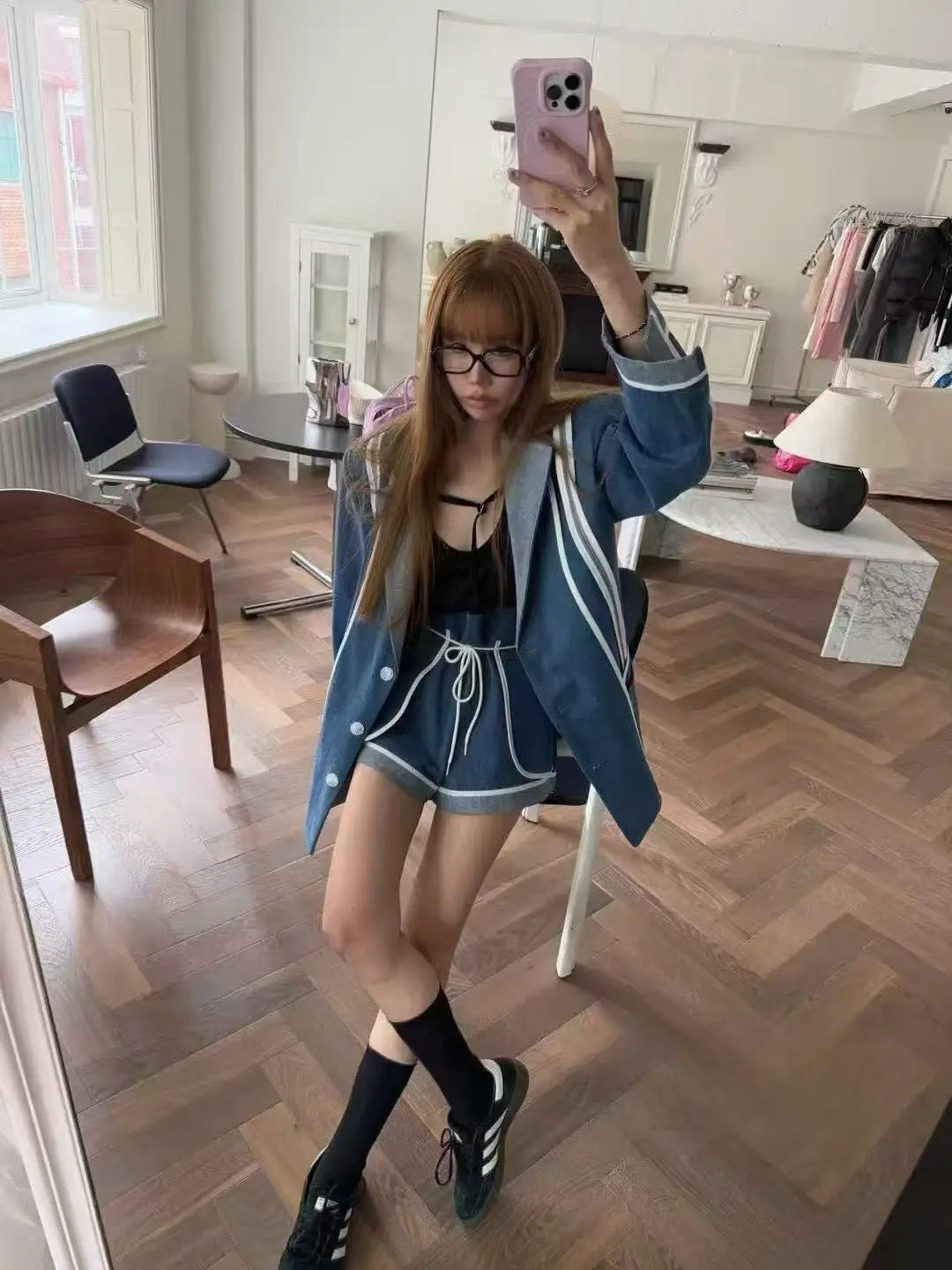LIZAKOSHT  -  SuperAen Korean Style Design Patchwork Striped Suit for Women 2025 Autumn New Contrast Color Fashion Notched Blazer