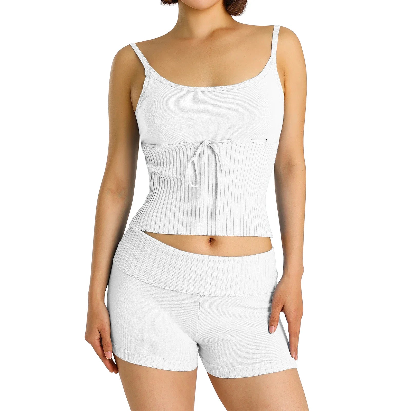 LIZAKOSHT  -  Trendy Two Piece Outfits Women Summer Shorts Sets 2 Piece Sleeveless Matching Flower Crop Tank Tops and Shorts Set
