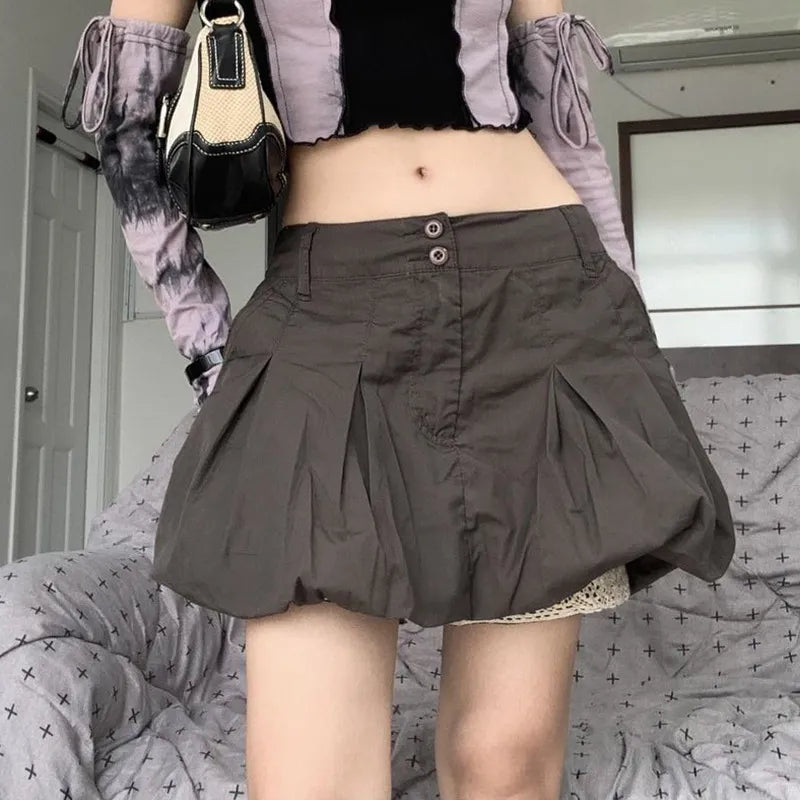 Lizakosht Summer Vintage Punk Cargo Skirt French Style High Waist Pleated Skirt Hip Hop Harajuku Vintage Y2k E-girl Emo Alt Skirts