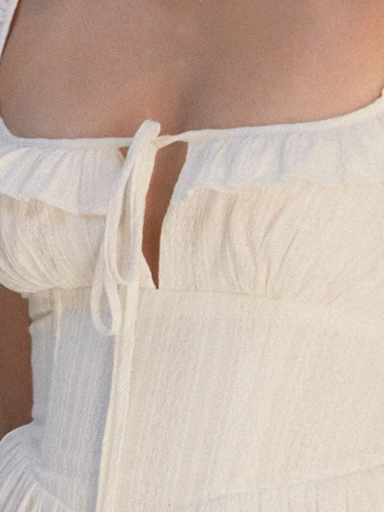 LIZAKOSHT  -  Ruffied Square Collar Mini Dress Women Spaghetti Strap Sleeveless Patchwork Summer High Waist Slim A-line Holiday Dress