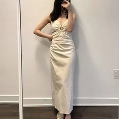LIZAKOSHT  -  Long Dress Summer Women's 2025 New Fashion Slim V-neck Sling Hollow Elegant Summer Holiday Dress Women's Street Chic Youth Dress