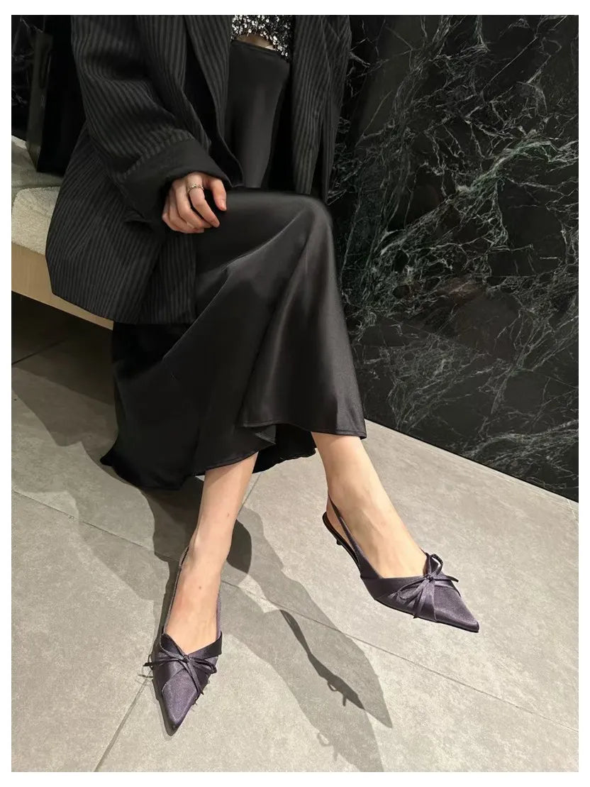 LIZAKOSHT  -  New Spring Women Thin Heels Slingback Sandals Elegant Pointed Toe Pumps Brand Designer Bow Knot Sandal For Party Dress Shoe