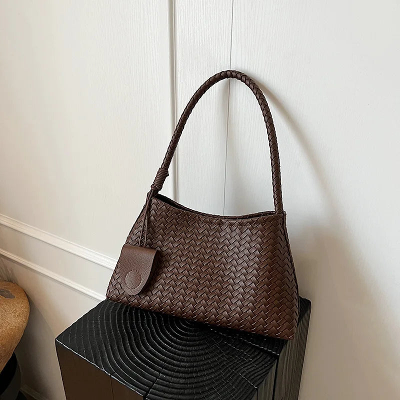 LIZAKOSHT  -  Women'S Woven Pattern Shoulder Bag Autumn And Winter Casual Wear Hand-Held Handle Bag Fashion Retro Armpit Bag With Coin Purse